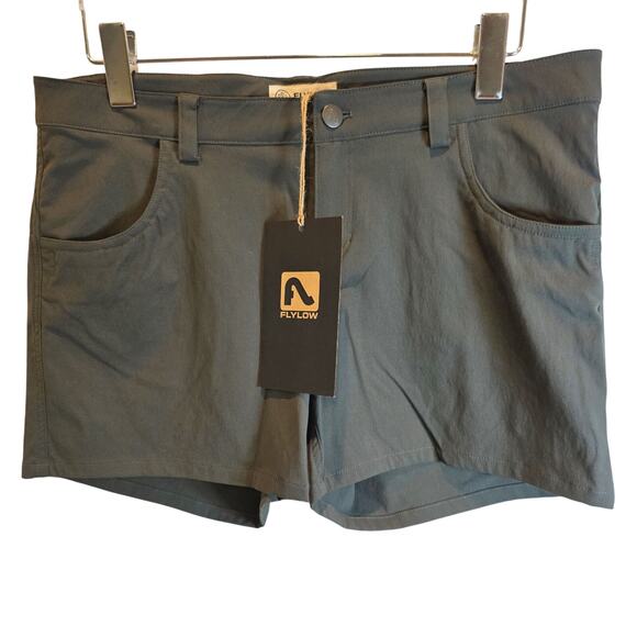 Flylow Life Short Womens Sz 12 Green Gray UPF 50+ Hiking Activewear Stretch $75 - Picture 1 of 16